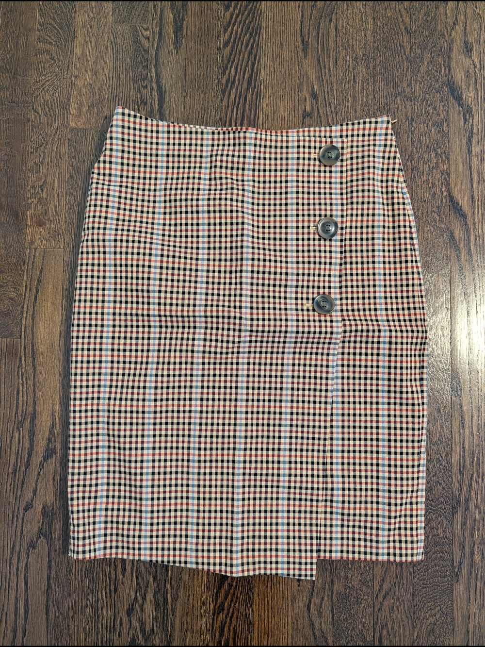Ann Taylor Multicolor Gingham Pencil Skirt with Button Detail
